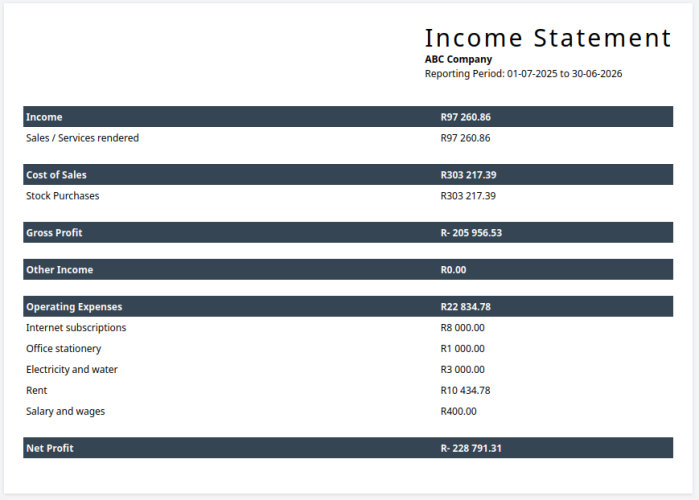 Income Statement on payPod